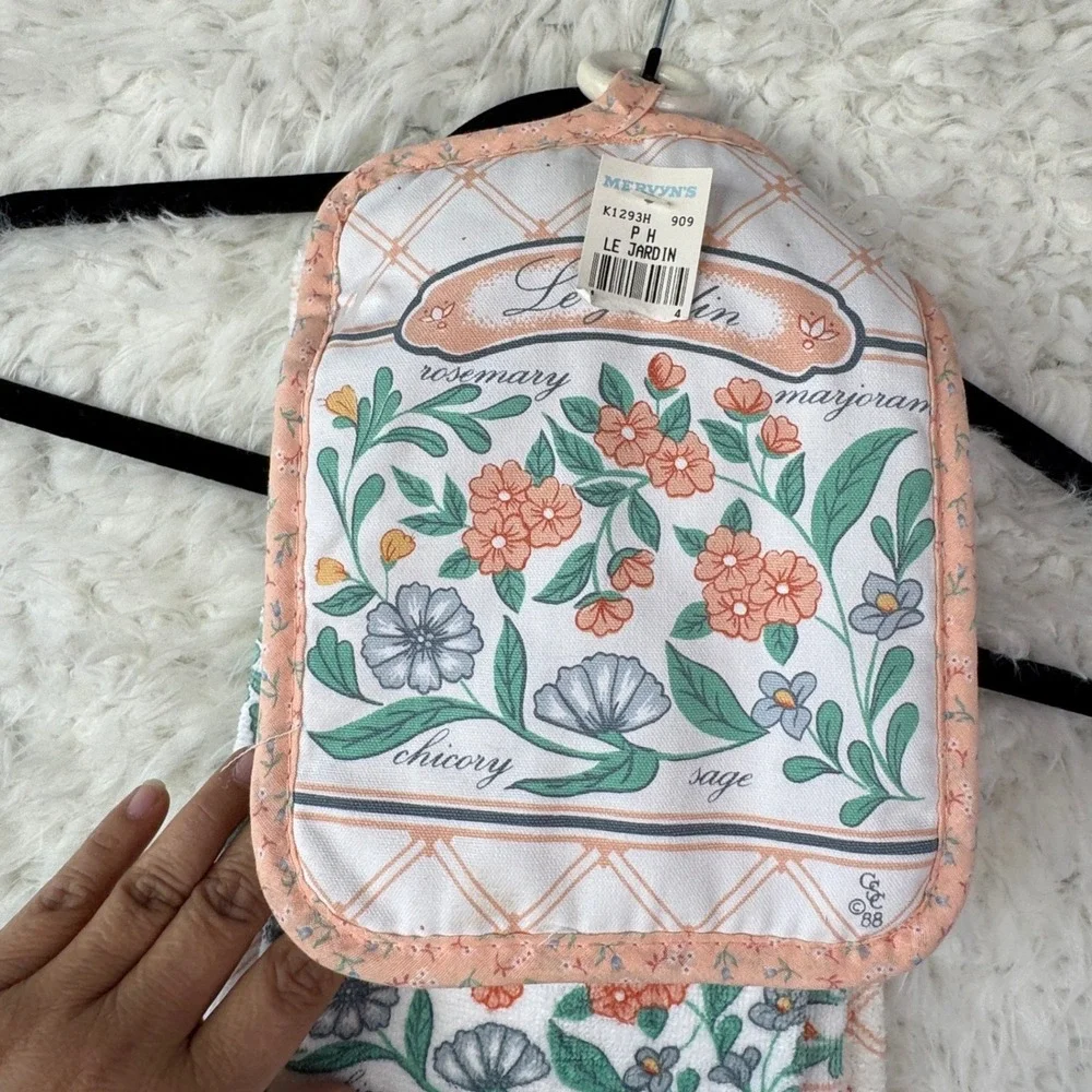 Mervyns Le Jardin Vintage Kitchen Towel Pot Holder Set Floral Cottagecore Retro‎